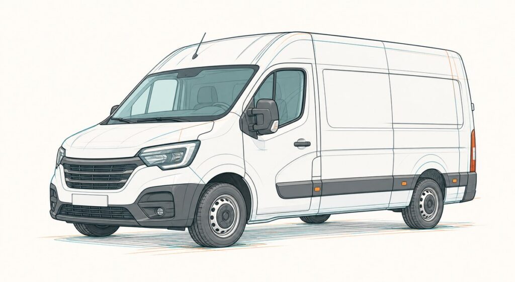 Gezeichnete Skizze eines Renault Master Kastenwagens